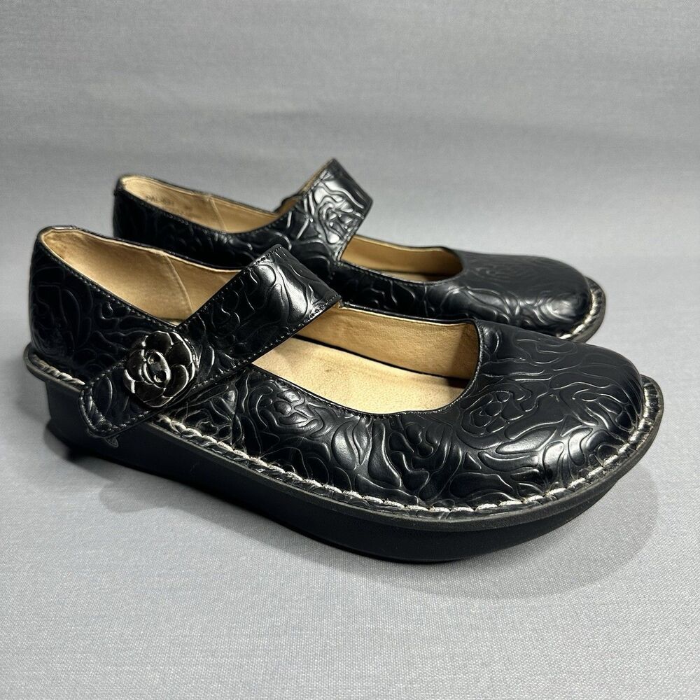 Alegria Paloma Clogs Women's Size 39 US 8 Black Embossed Leather Mary Jane Shoes